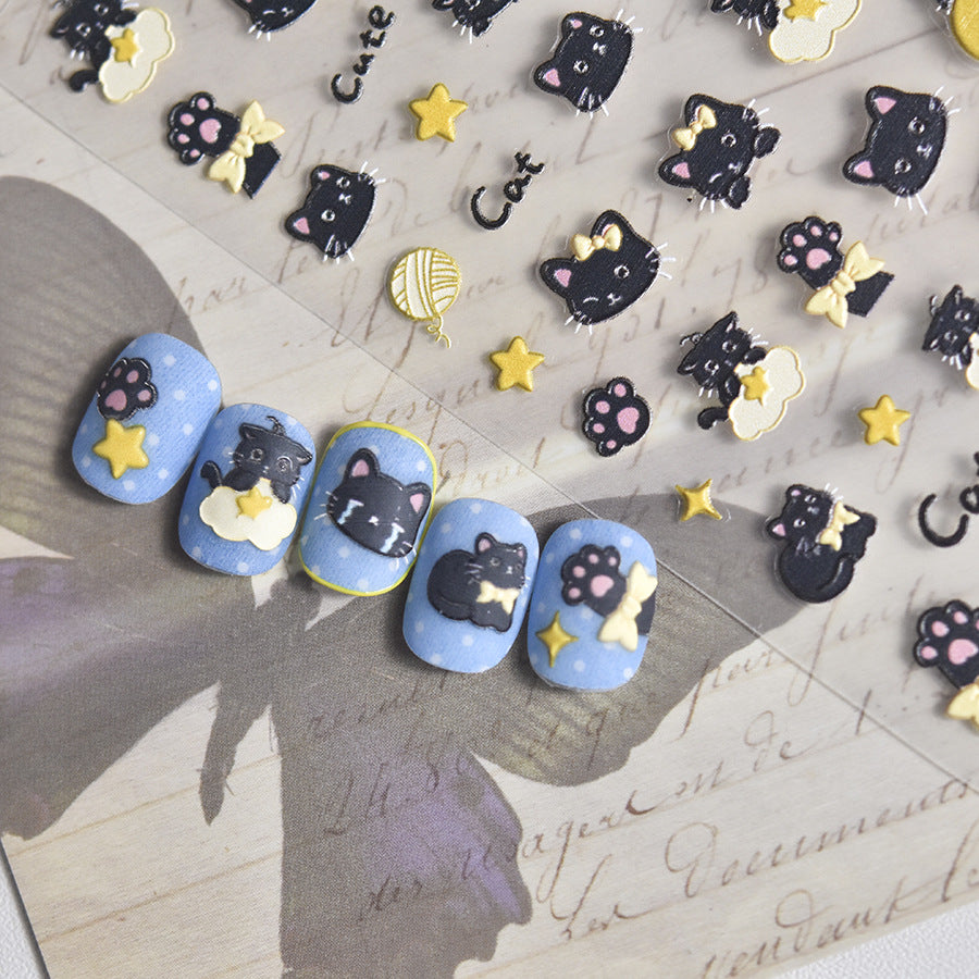 Magical Black Cat – 3D Embossed Halloween Nail Art Set