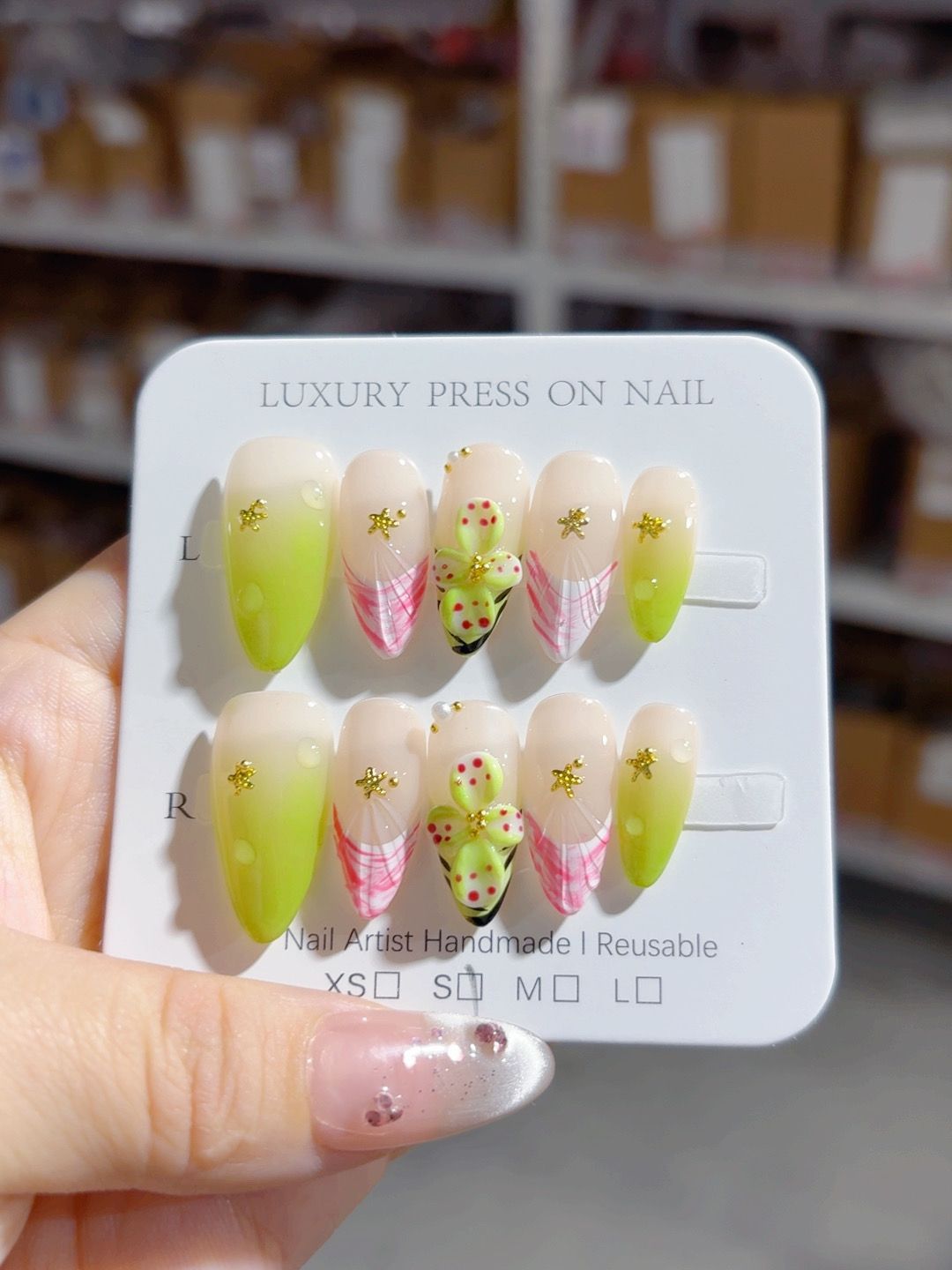 Summer Breeze: "Strawberry Sorbet" – Almond Shape Handmade 3D Carved Press-On Nails