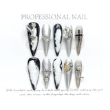 handmade press on nails Psychedelic Empress Dowager Silver White Silver Flash Spice Girl Nail Art  Long Tip Nail Type | 365nails