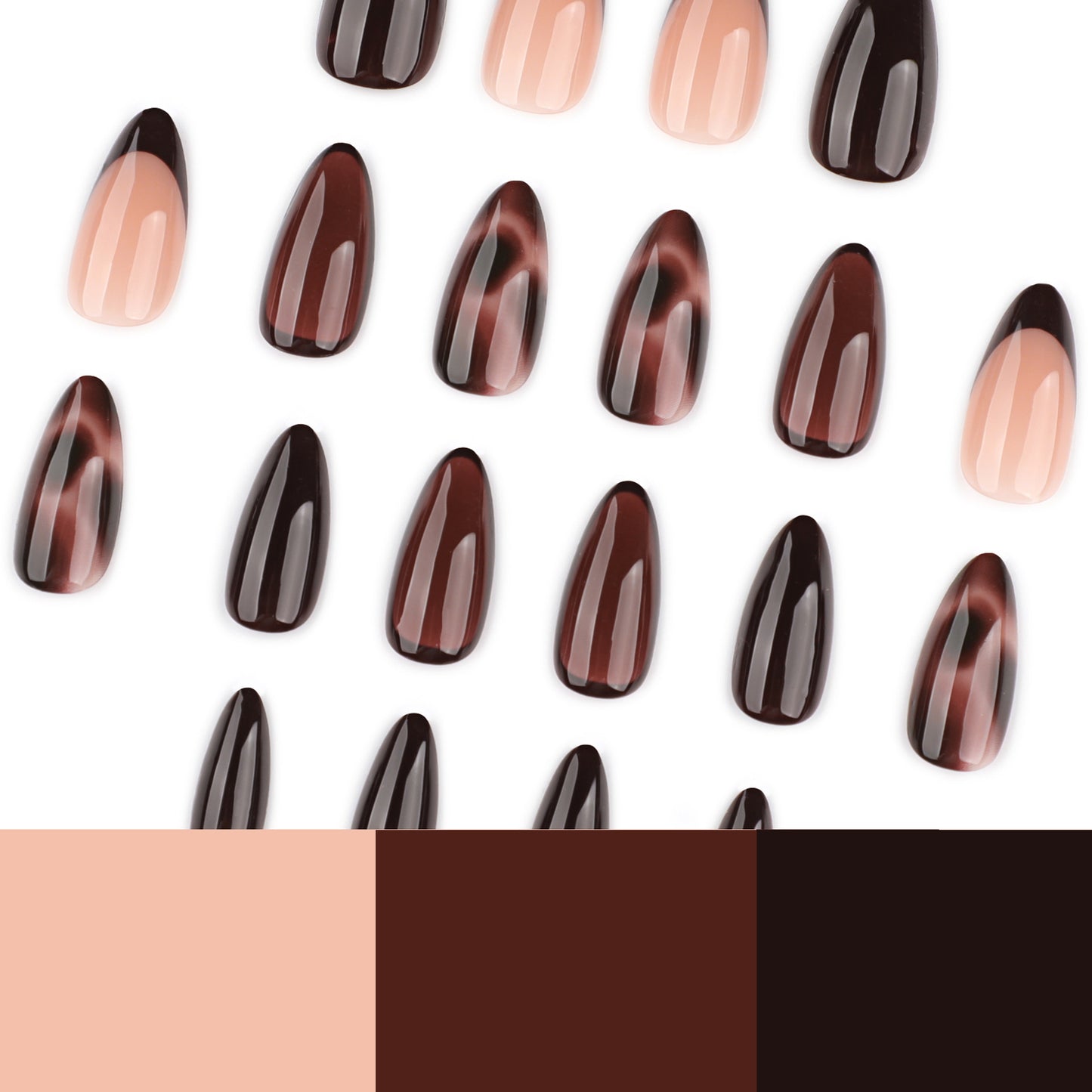 Warm Brown Gradient Nails with Deep Chocolate French Tips