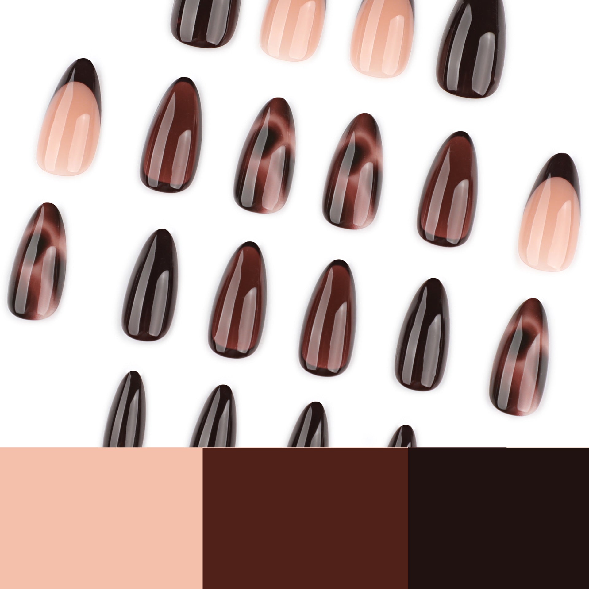 Warm Brown Gradient Nails with Deep Chocolate French Tips