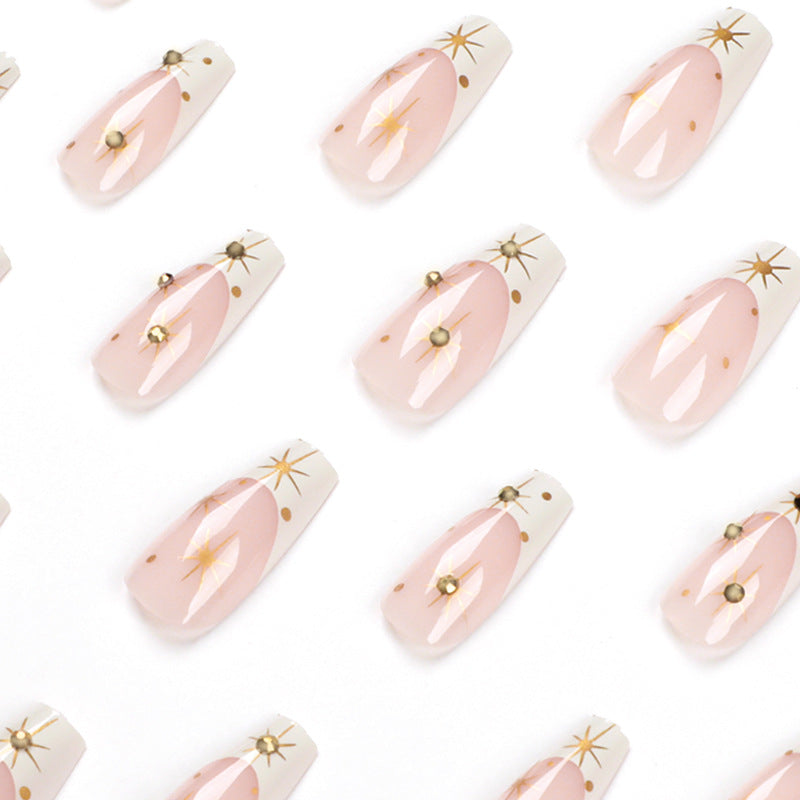 Adesivos de unha, unhas francesas com bordas brancas, produto final, atacado, strass, luz de estrela, unhas removíveis｜365nails