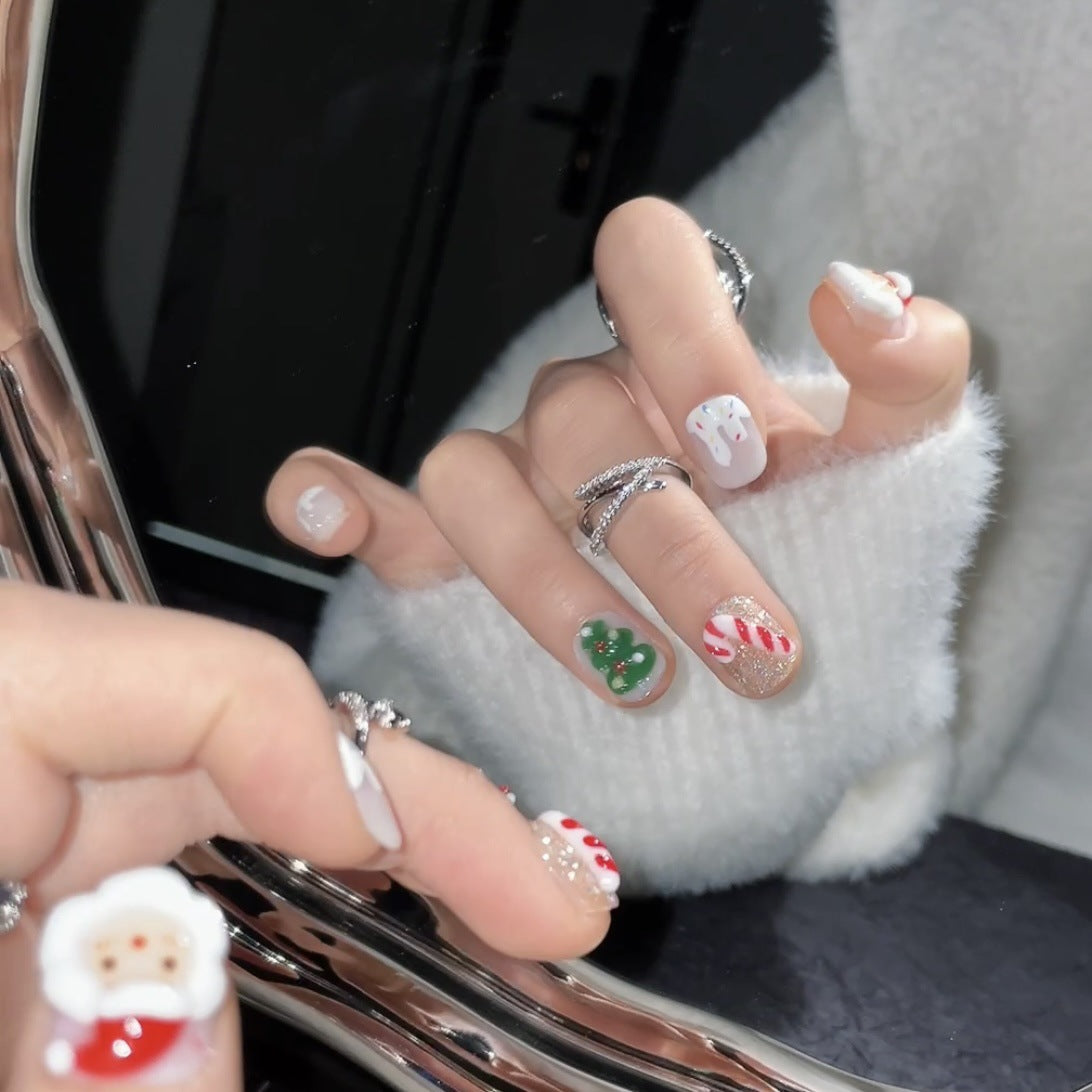 Santa and Christmas Tree Press‑On Nails – Candy Cane Cute Holiday Design