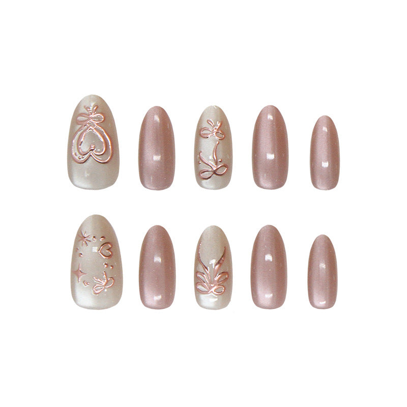 Nail Tips  Prefabricated Nail Ice Mist Bean Paste Cat Eye Three-dimensional Bow Love Starlight Gentle Girl Nail Art 30 pieces｜365nails
