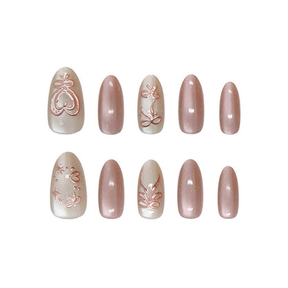 Nail Tips  Prefabricated Nail Ice Mist Bean Paste Cat Eye Three-dimensional Bow Love Starlight Gentle Girl Nail Art 30 pieces｜365nails