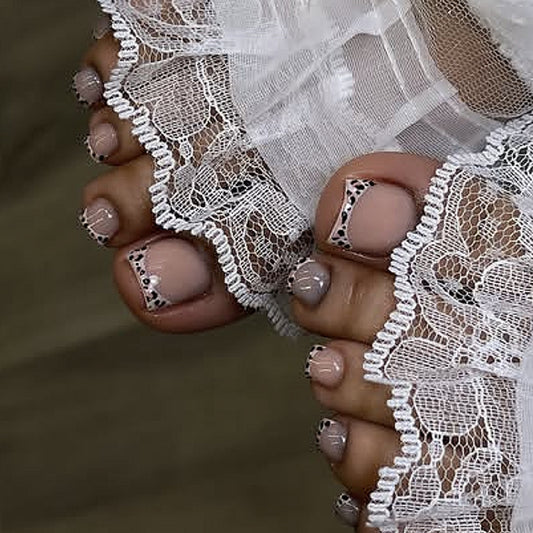 Para pies usables y uñas de los pies con estampado de leopardo francés, uñas de los pies al por mayor｜365nails