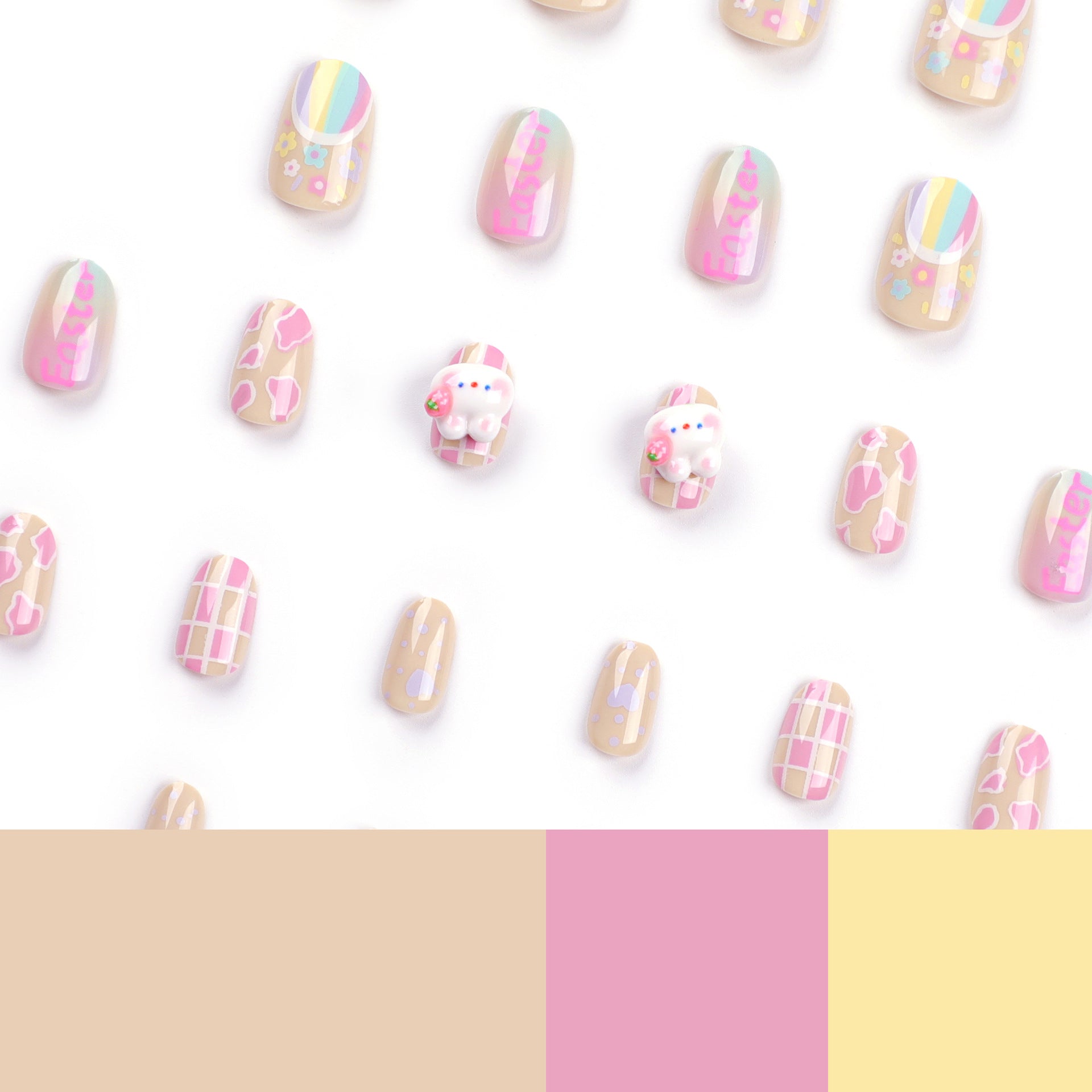 Manicura de Pascua, lindo conejo de dibujos animados, uñas postizas, pegatinas para uñas, uñas postizas, 365nails