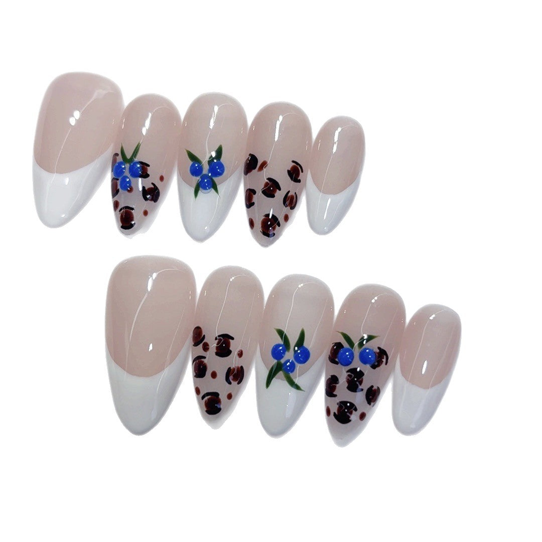 Woodland Berry: "Blueberry French" – Almond Shape Handmade Press-On Nails