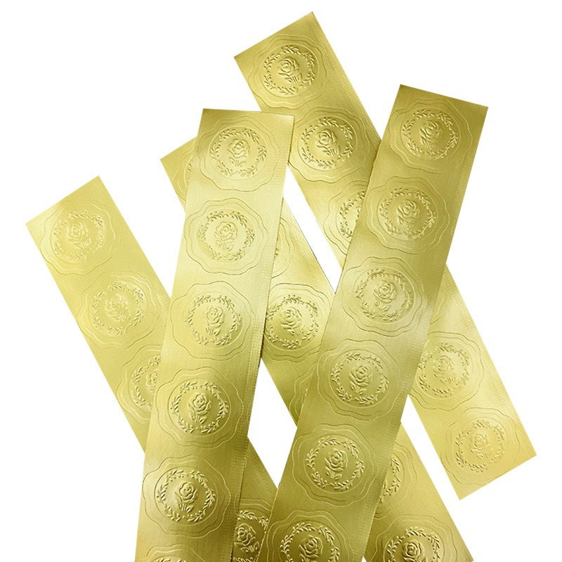 奢華包裝用金箔壓紋玫瑰封貼 (MOQ=10)