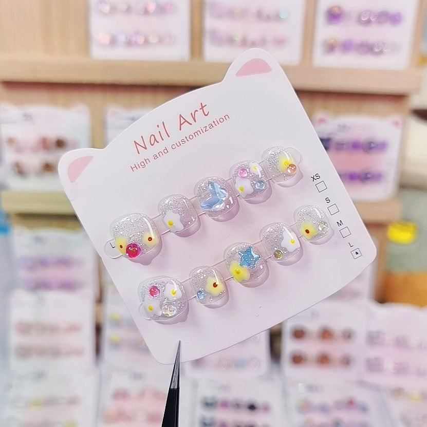 Bursting Butterfly Stars Cute Kids Press On Nails Set