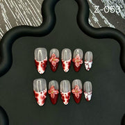 365nails: "Bloody Rose" – 3D Floral & Marble Handmade Stiletto Nails