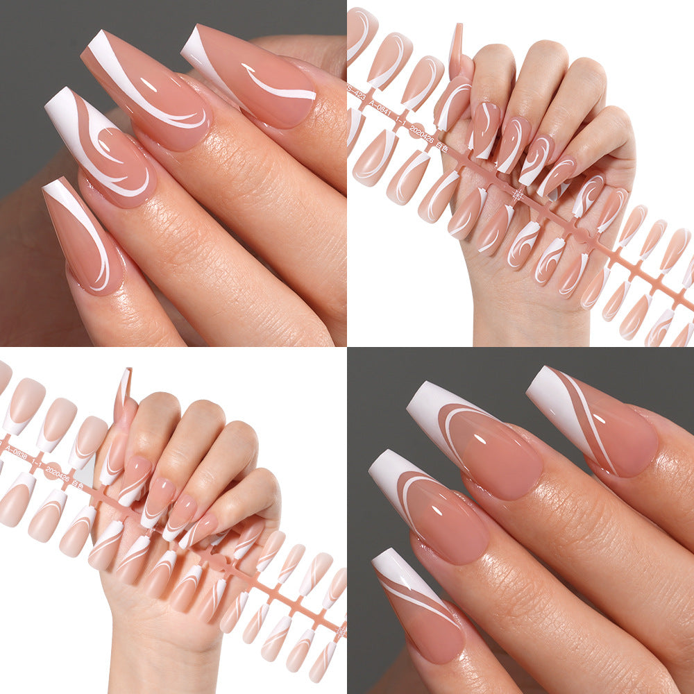 Nail Tips press on nails French, simple long ladder seamless detachable prefabricated nail piece fake nail 120 pieces bag patch nail art