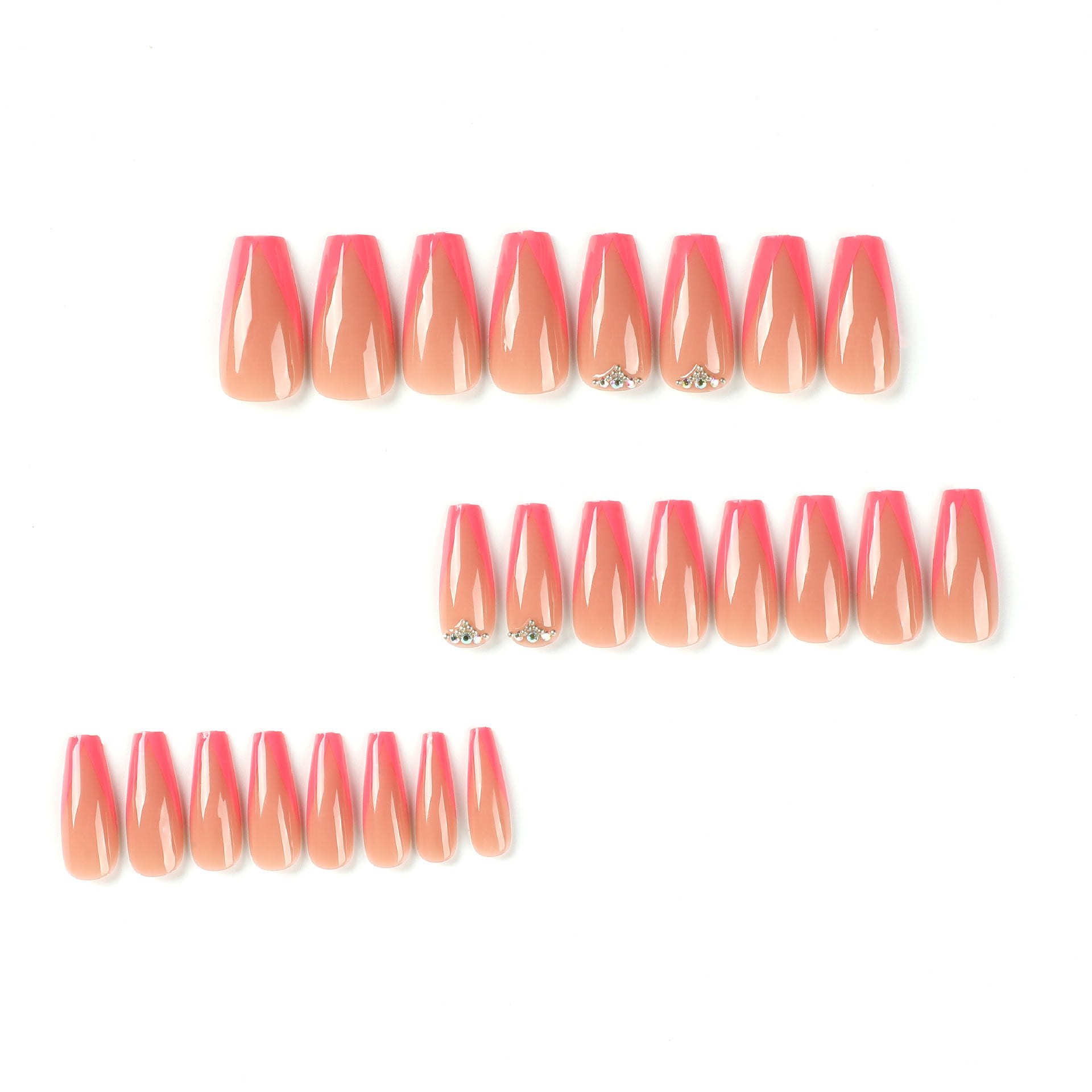 Unhas francesas em formato de V com bordas chanfradas, manicure com strass e diamantes brilhantes, mais vendidas no atacado｜365nails