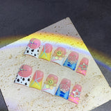 Colorful Pink Nails with Smiley Flower and Star Charms