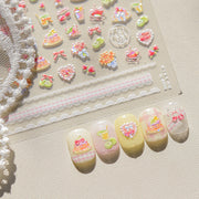 Sweet Dessert & Lace: "Pastel Treats" – 3D Nail Sticker