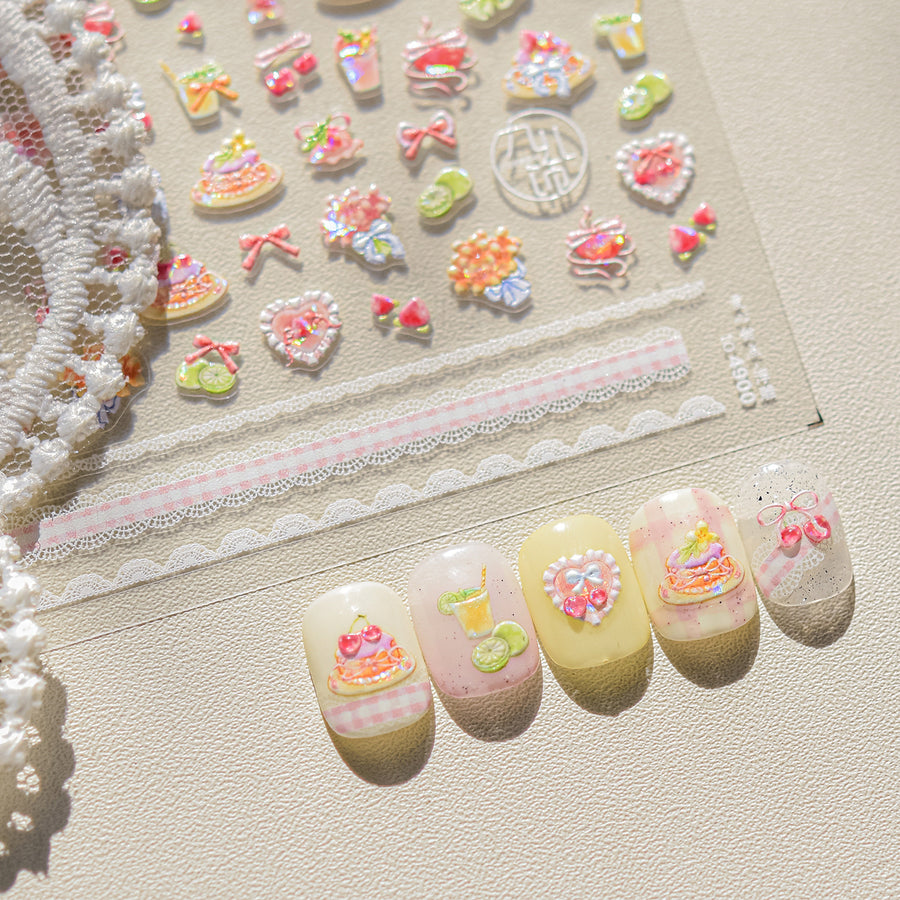 Sweet Dessert & Lace: "Pastel Treats" – 3D Nail Sticker