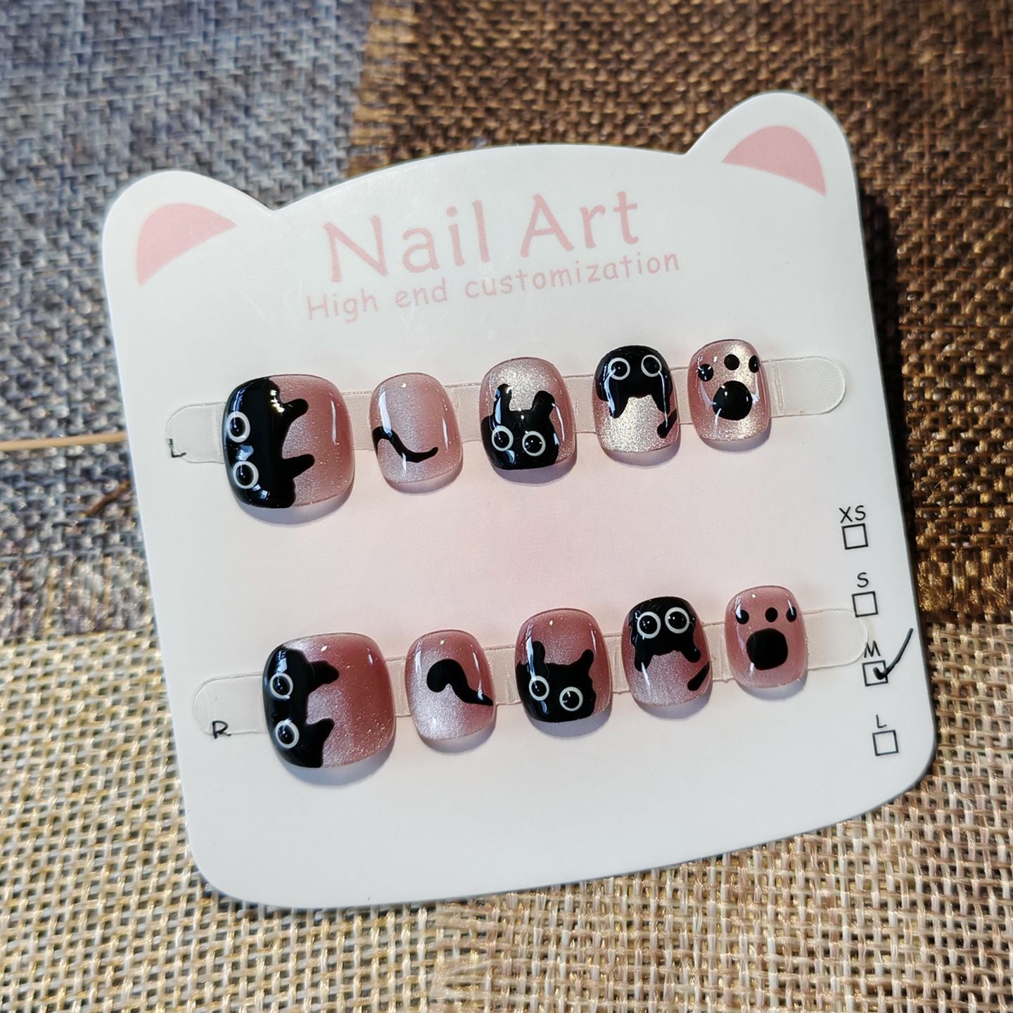 365nails: "mischievous black kitty" – short round handmade kids press-on nails