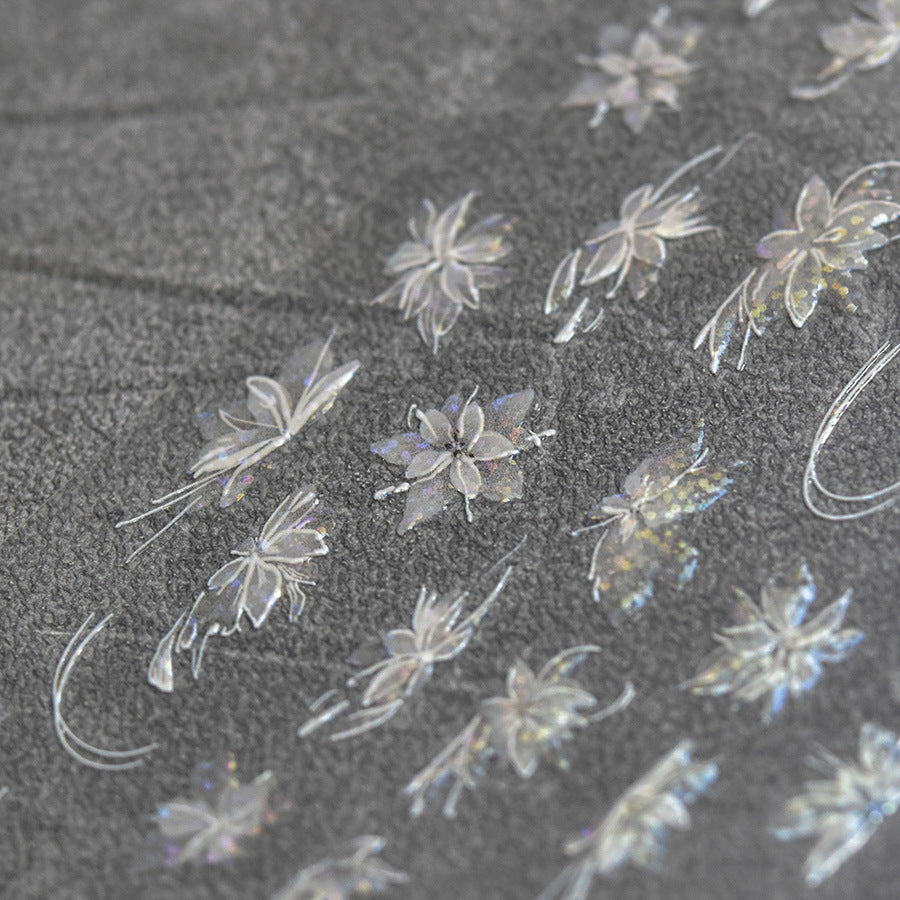 White Snowflake & Butterfly Nail Stickers – 3D Embossed Crystal Set