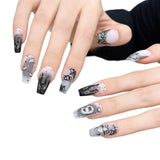 Black Silver Halloween Ghost Spider Gradient Press On Nails