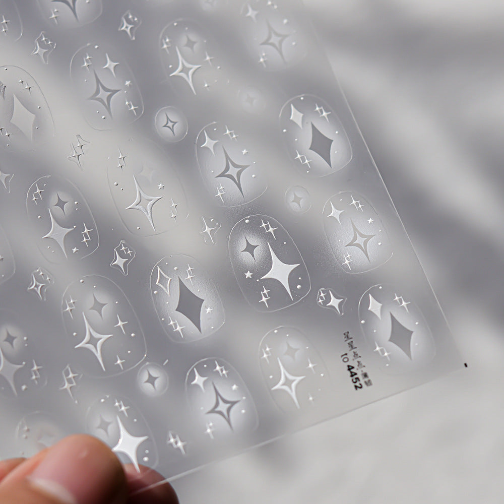 Silver Star Sparkle: "Celestial Starburst" – 5D Embossed Nail Sticker