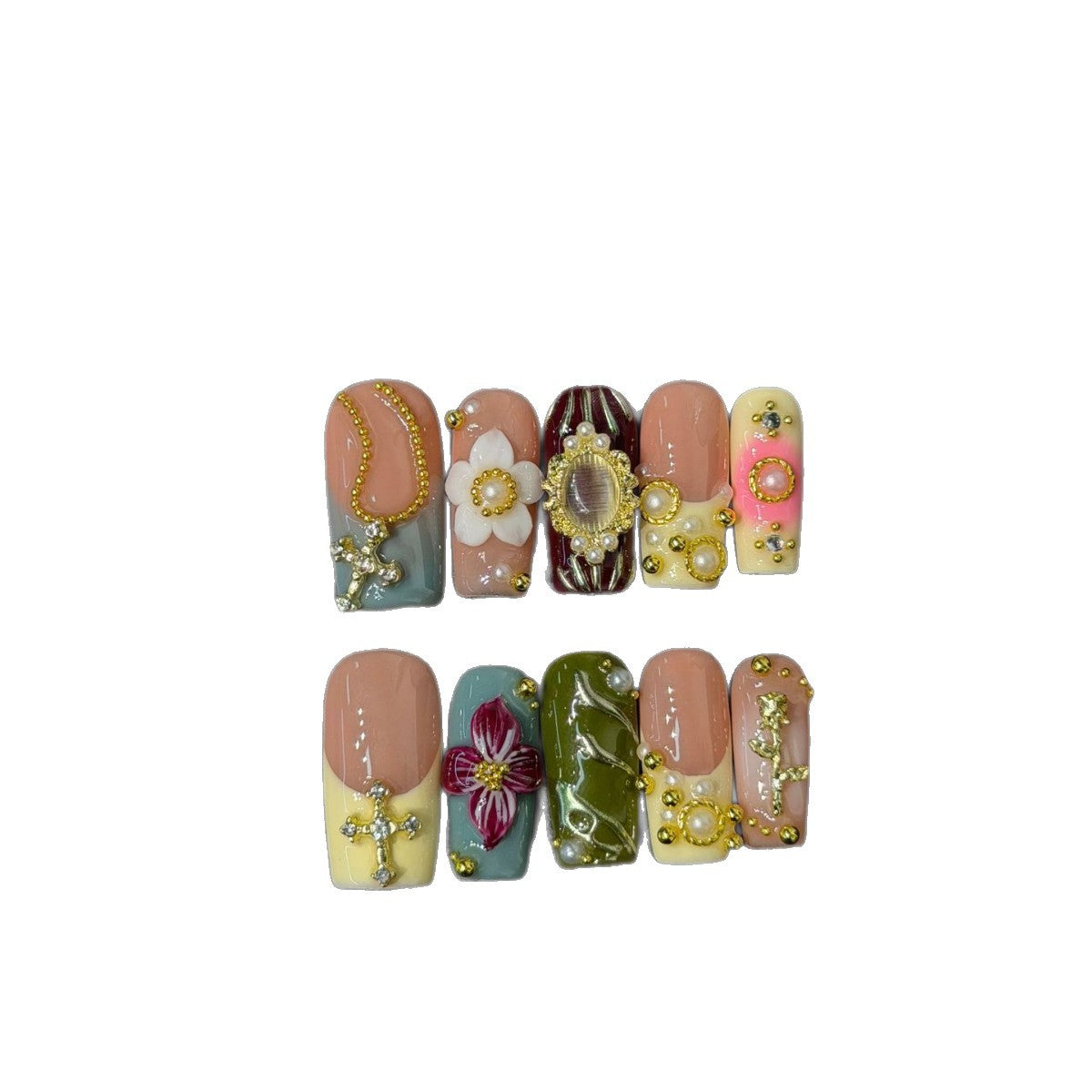 365nails: "Botanical Bloom" – 3D Floral Handmade Almond Nails