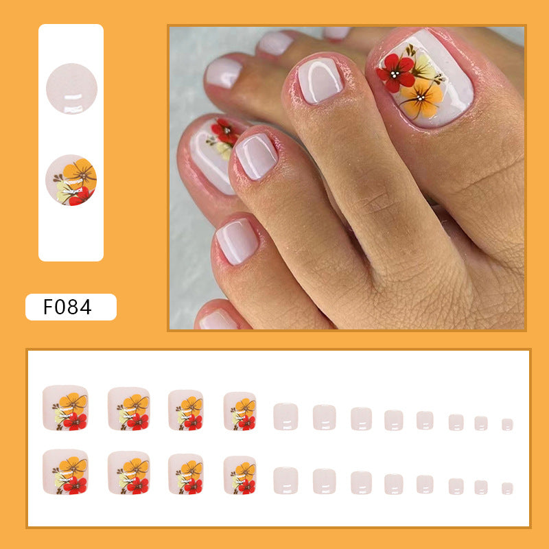Rich flowers bloom colorful summer flowers orange white fake nails sweet removable Press-on toenails nail wholesale finished product｜365nails