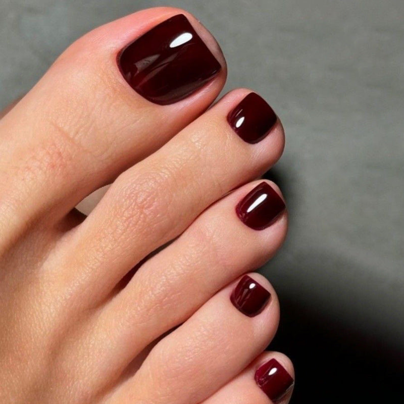 Burgundy press-on toenails - premium quality foot nail art