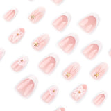 Short Almond 3D Stereo Pink Flower press-on nails