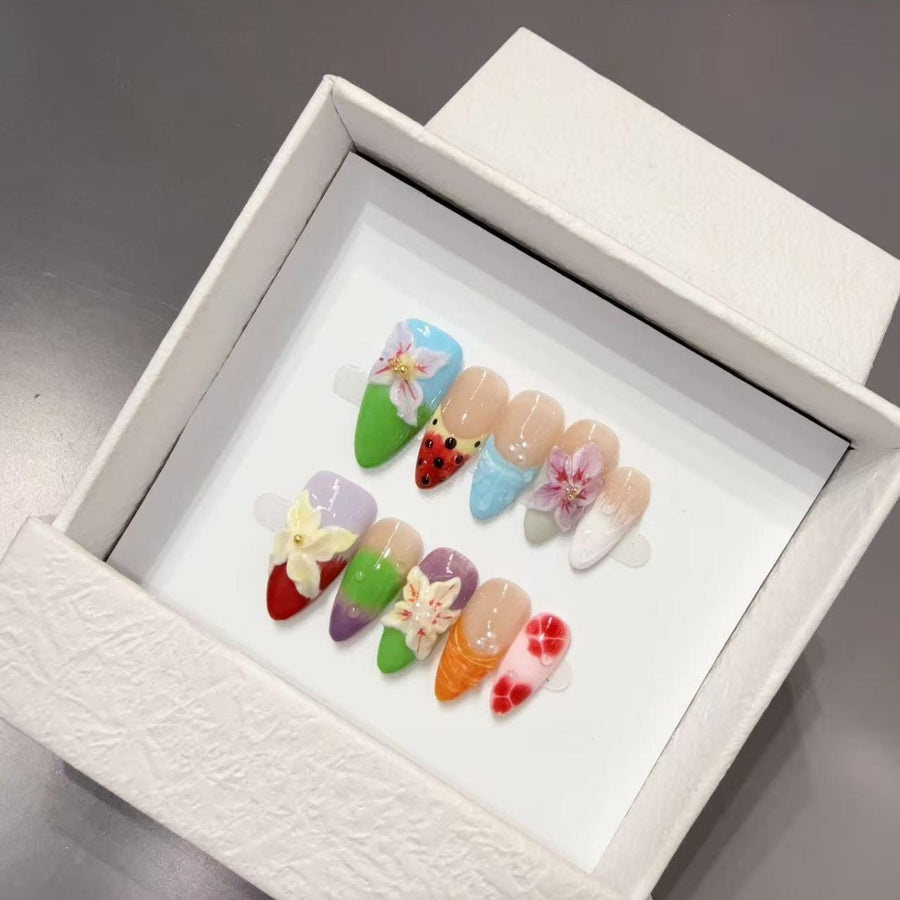 365nails: "Tropical Fantasy" – 3D Fruit Handmade Almond Nails