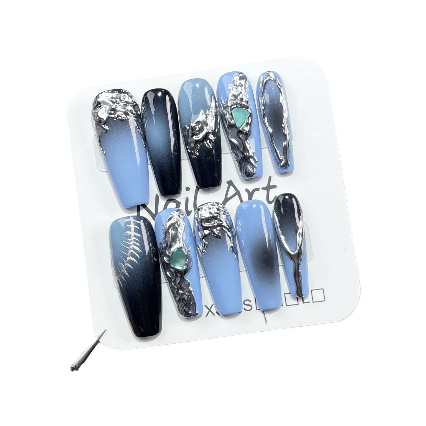 Relief handmade press on nails spray gun gradual change irregular metal shape long nail patch wholesale｜365nails