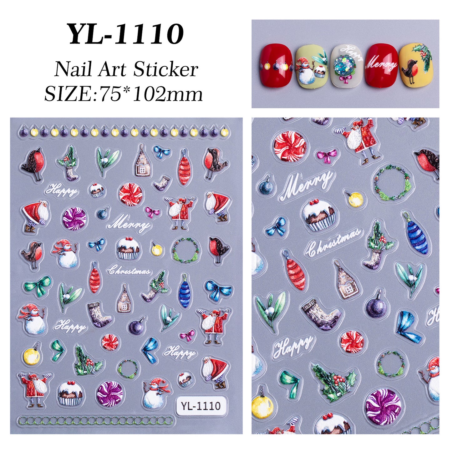 Christmas themed nail art sticker 5D relief three-dimensional cute snowman DIY Christmas nail sticker jewelry YL