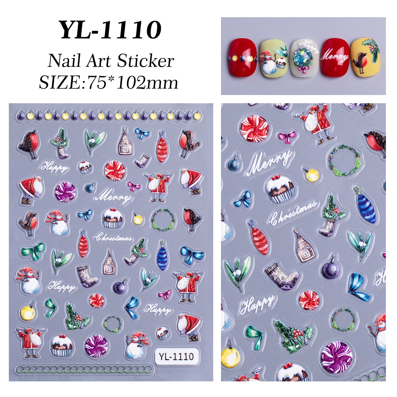 Christmas themed nail art sticker 5D relief three-dimensional cute snowman DIY Christmas nail sticker jewelry YL
