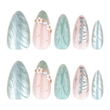Mist Blue Pearl Accent Nails with Floral Details