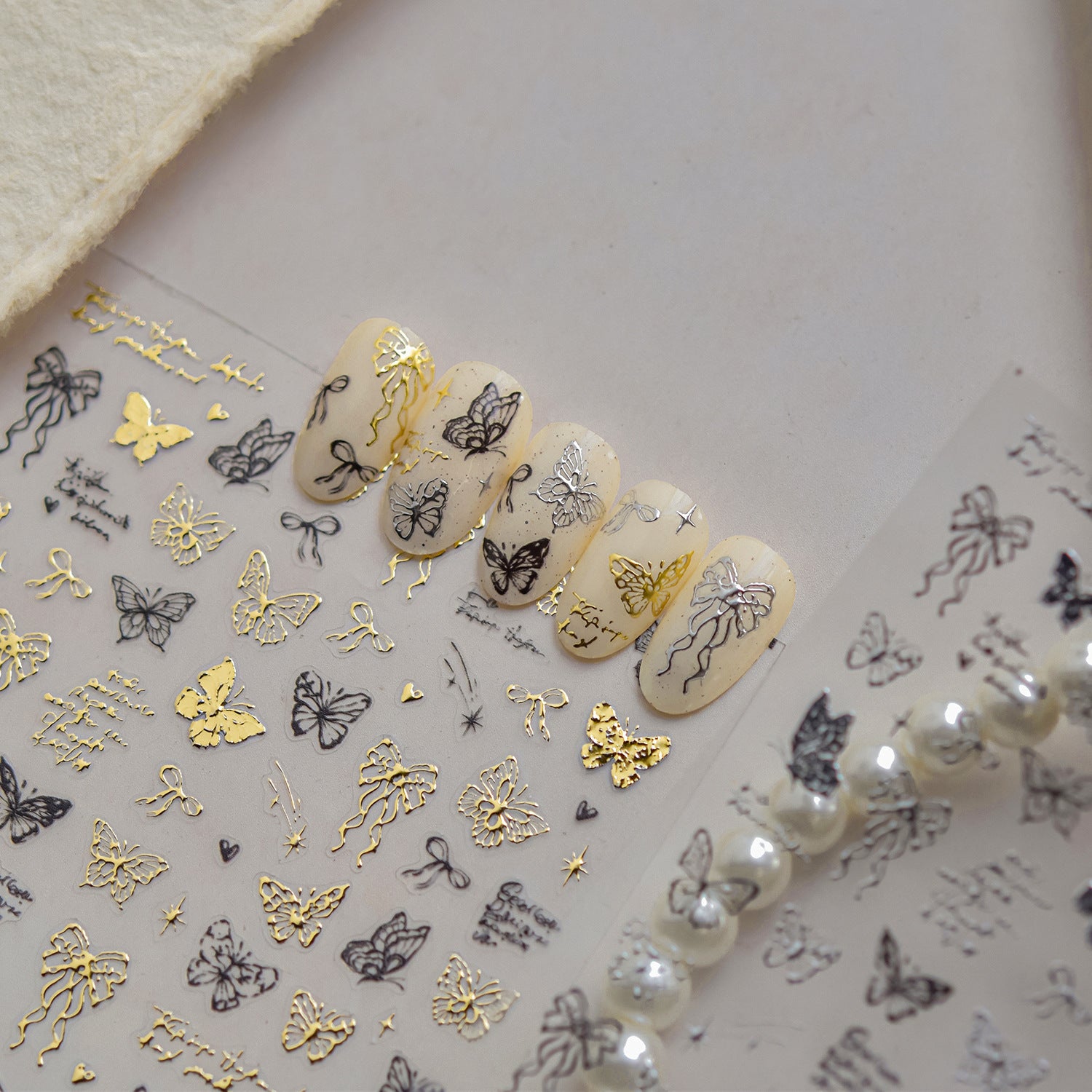 365nails: "gold foil butterfly & script luxury set" – Nail Art Stickers