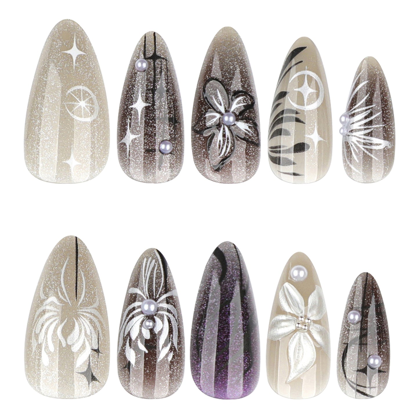 Black smudged y2 cool wearable cat eye 3d stereo flower manicure nail pieces