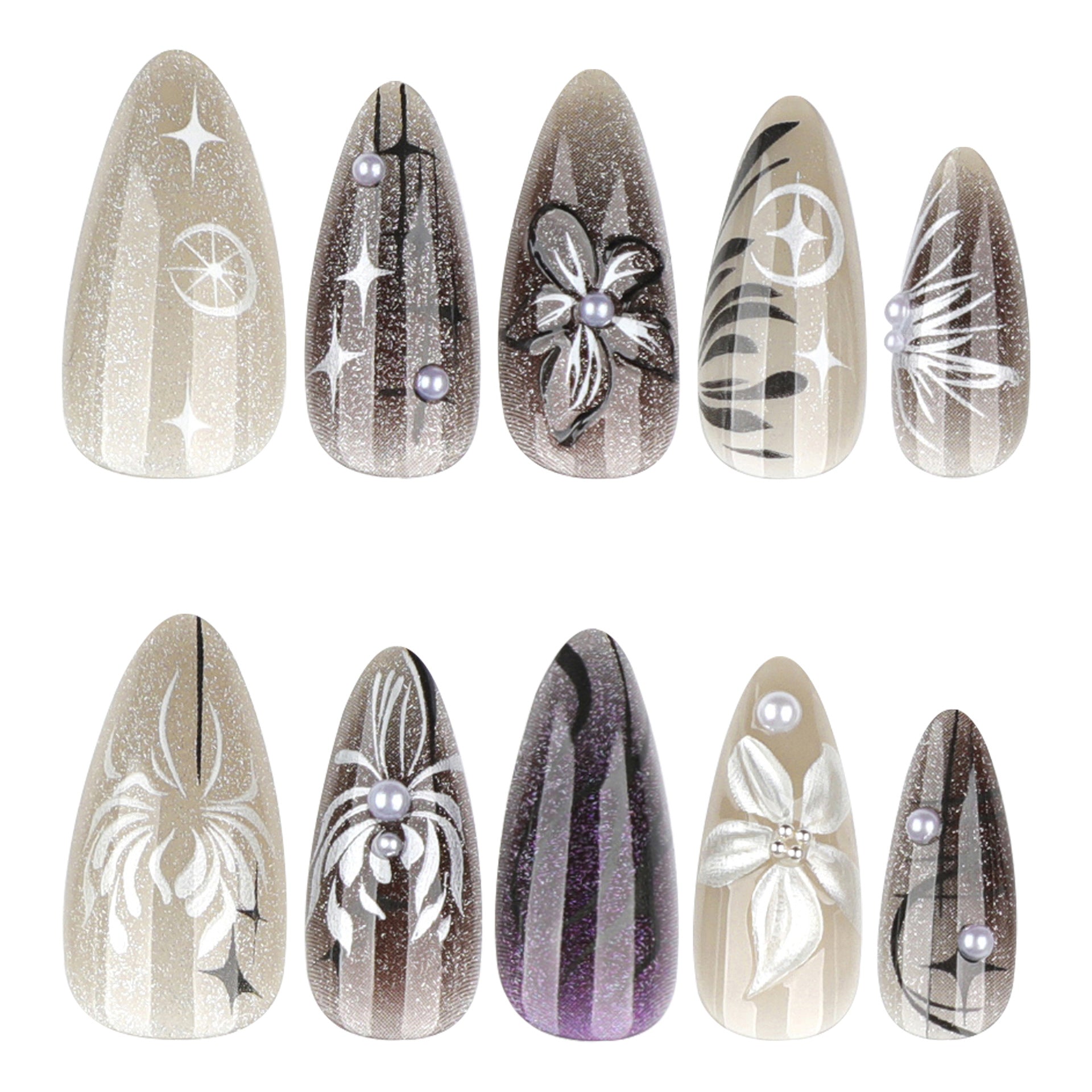 Black smudged y2 cool wearable cat eye 3d stereo flower manicure nail pieces