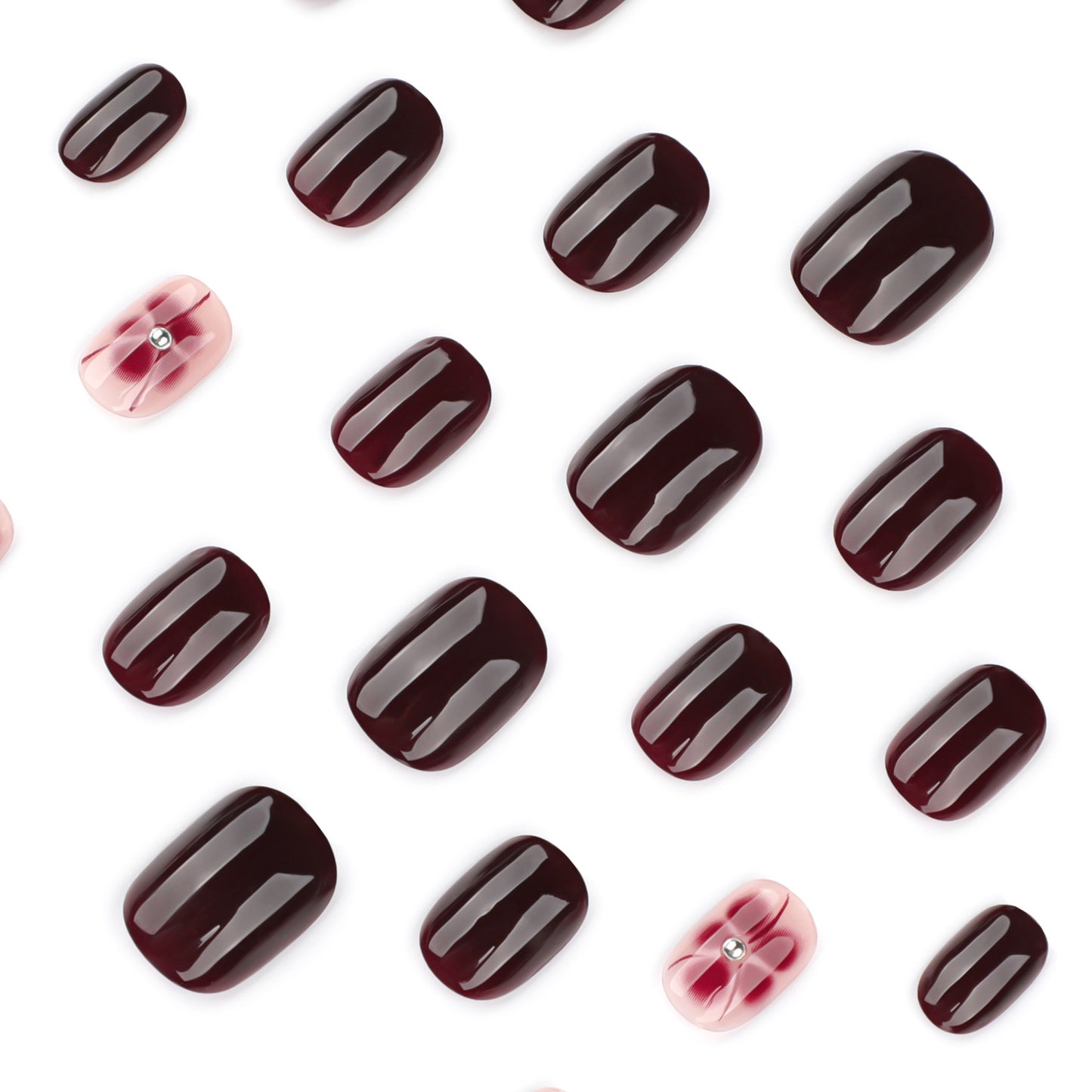 Elegant Burgundy Nails with Floral Accent Art