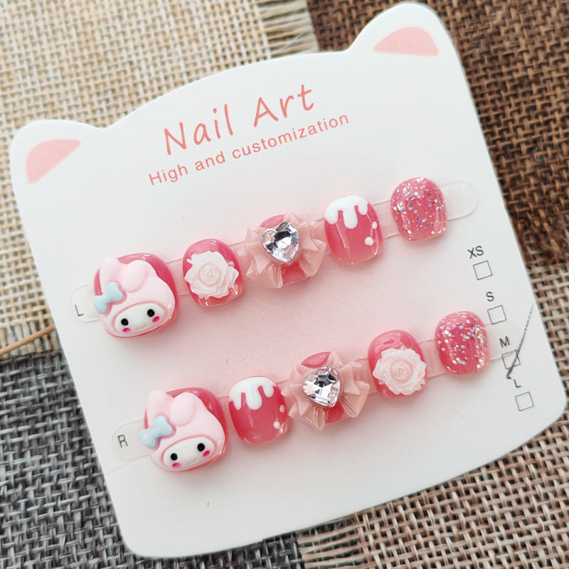 365nails: "sweet pink bunny" – short round handmade kids press-on nails