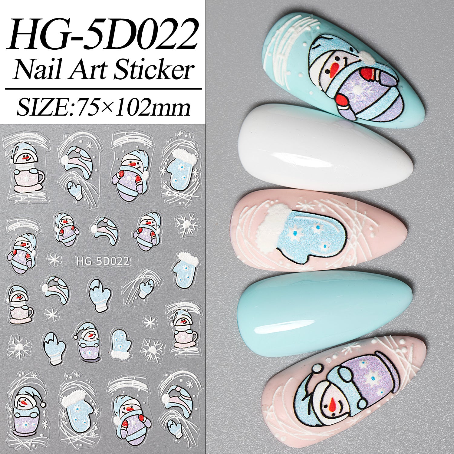 Christmas atmosphere nail art sticker 5D relief three-dimensional Santa Claus Elk nail sticker jewelry HG model