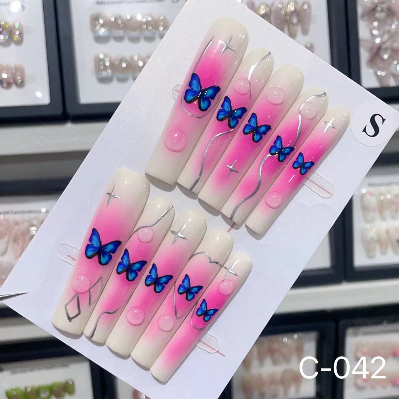 Extra Long 5.5cm Water Pipe Press-On Nails | Handmade Collection | Round Shape