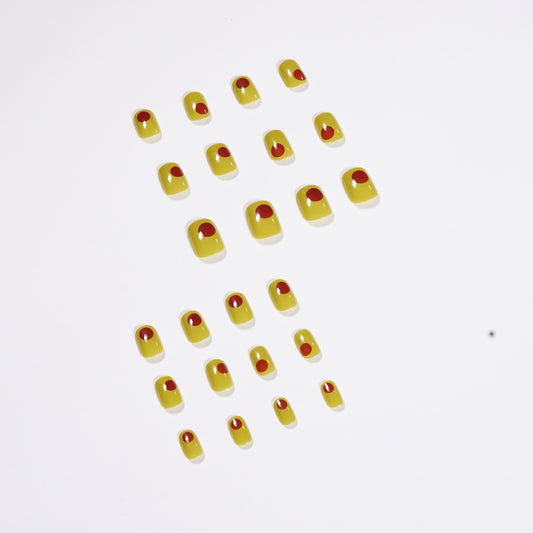Mung bean yellow short Press on nails graffiti  contrasting nail pieces  Press on  wholesale fake nail nails｜365nails