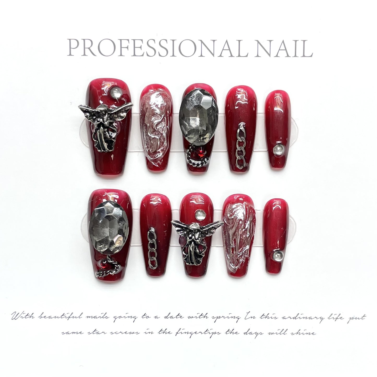 [Design] Handmade press-on nails Dark Loli Blood Red Butterfly Wings Cross Nail Art Finished Product | 365nails