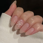 簡約白蝴蝶結短款裸色Ins風穿戴甲 批發｜365nails