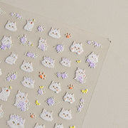 365nails: "Embossed White Cat Lavender" – Nail Art Stickers