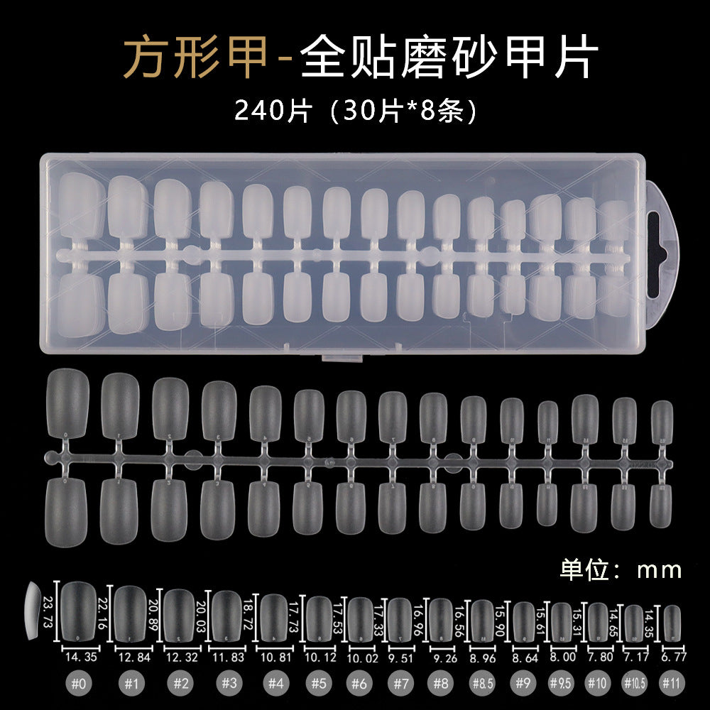Nail Tips 240 pieces of special nail pads for nail salons, boxed full-size trapezoidal full stickers, folded without marks, and frosted fake nails wholesale.
