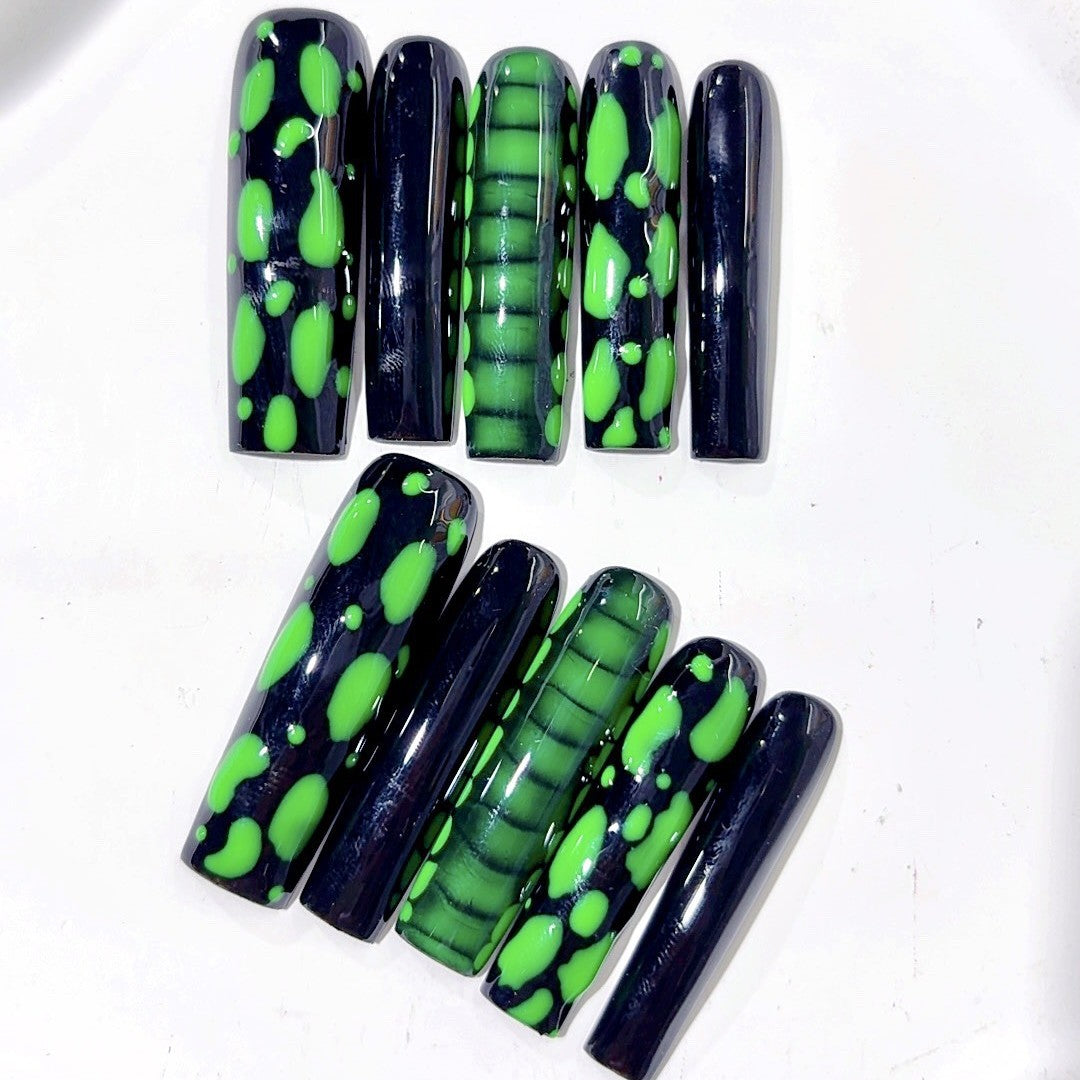 Neon Green Splatter Glossy Press On Nail Set
