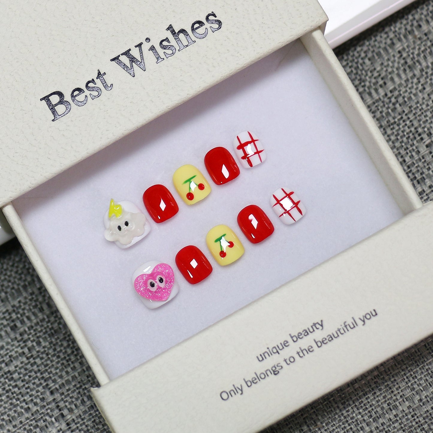 New handmade press-on nails cute cartoon fake nail flakes 3-12 years old