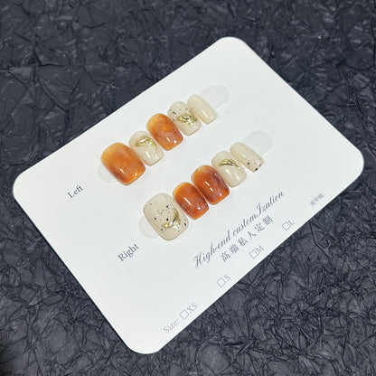 Magic mirror powder hand-painted summer white fresh  autumn and winter short nail patch pure handmade press-on nails wholesale｜365nails