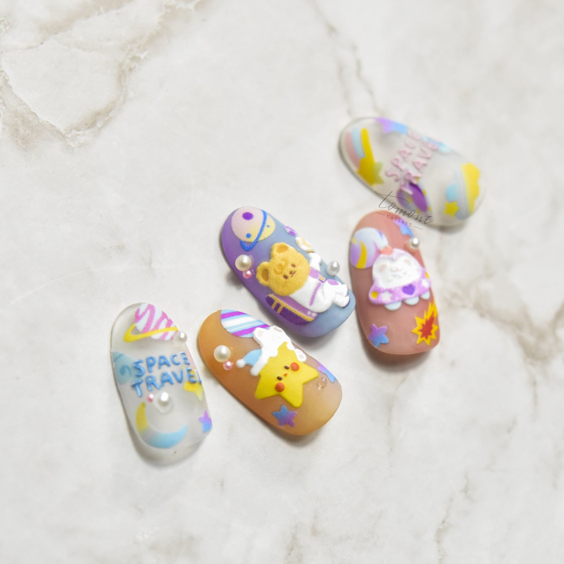 Space Bear Adventure – Cute Cartoon Nail Art Set