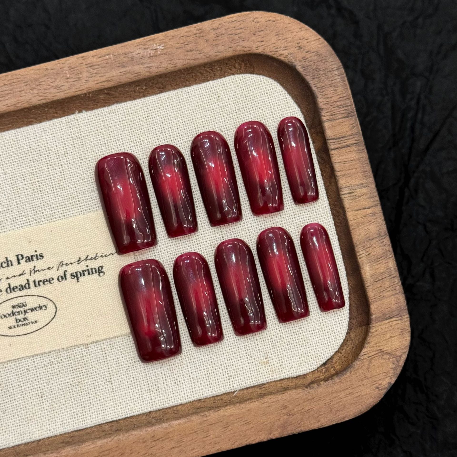 Glossy Wine Red Cat Eye Press On Nails